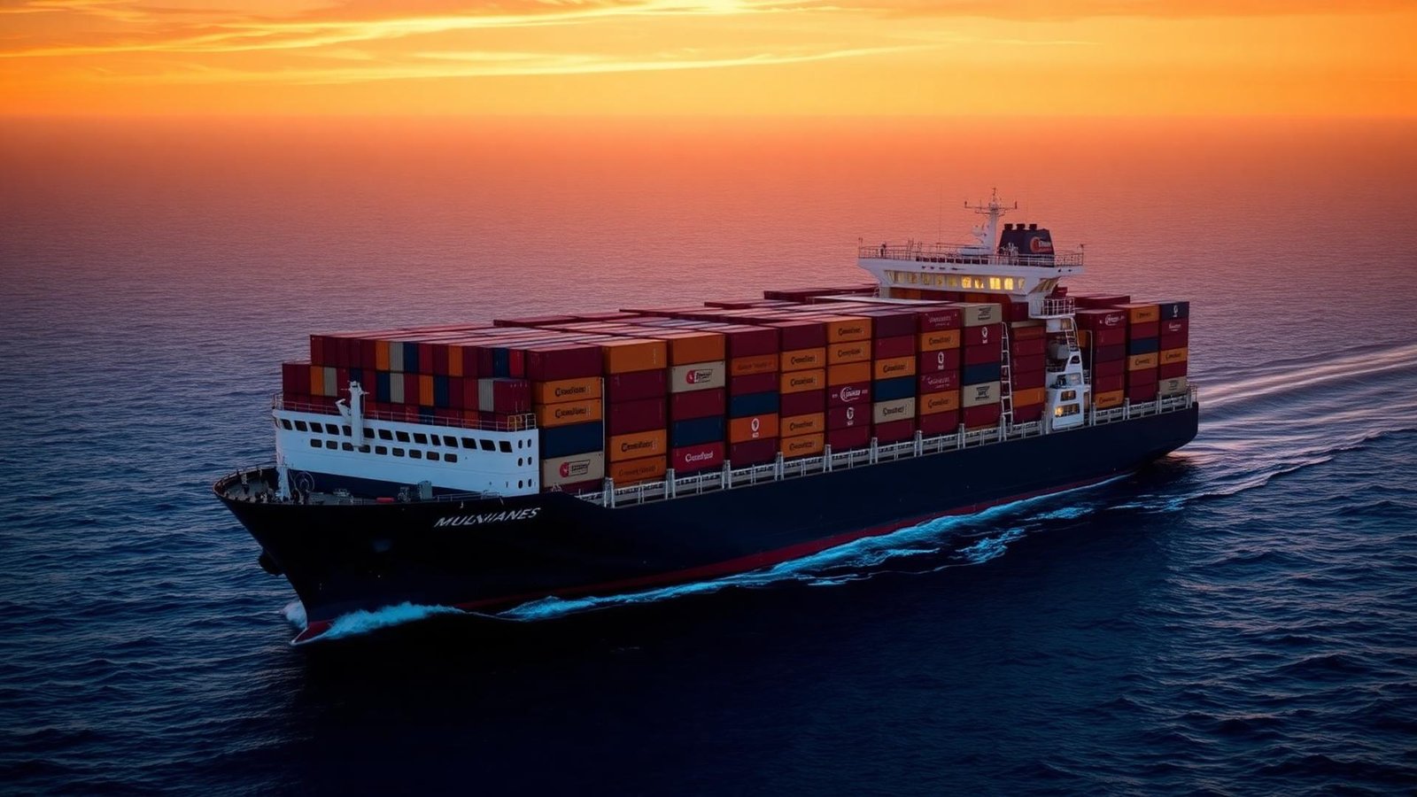 Container feeder vessel at sea